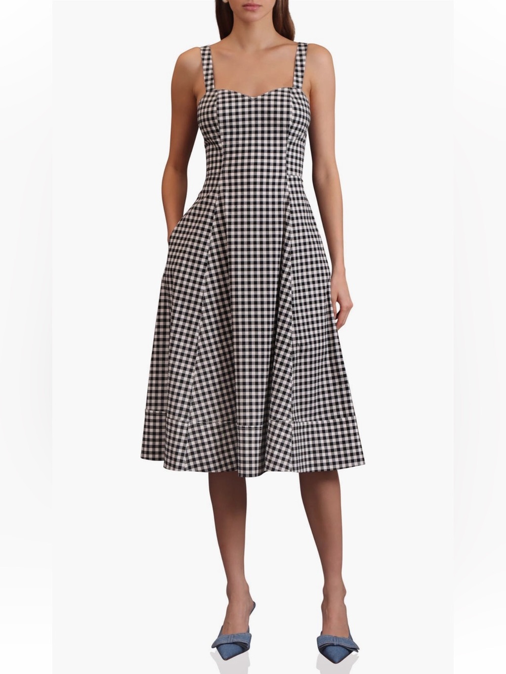 Bailey 44 Black and White Gingham Checkered Midi Dress Size 8 NWOT